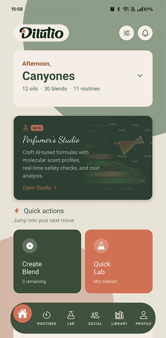 Dilutio Home Screen